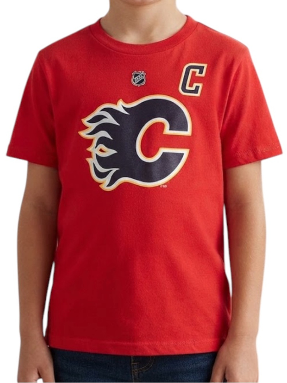 REEBOK Boys Red Calgary Flames NHL Mark Giordano Graphic Tee Sporty Athletic 12Y